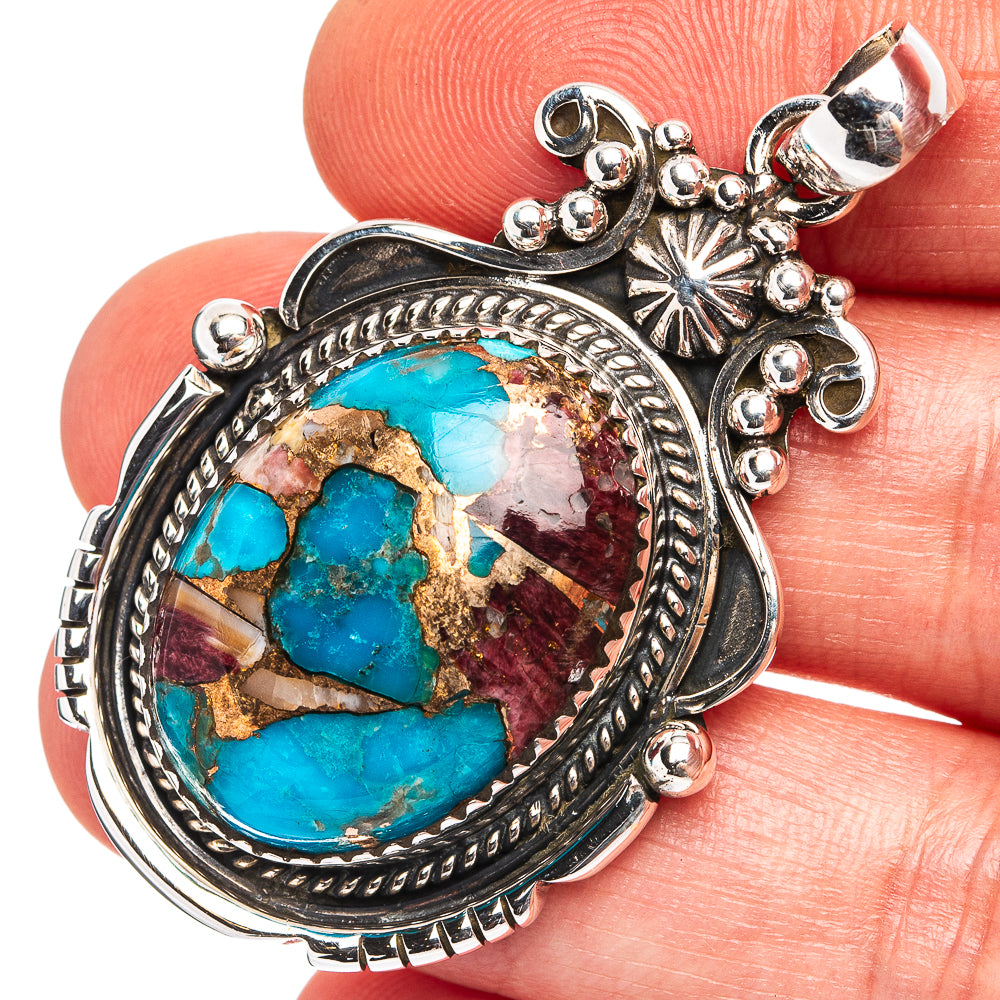 Premium Turquoise Coral Matrix Pendant 1 7/8" (.925 Sterling Silver)