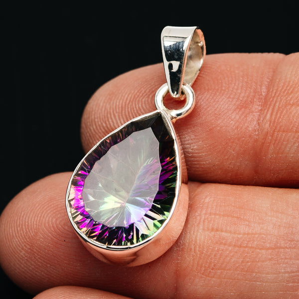Premium 15ct Faceted Mystic Topaz Pendant 1 1/8" (.925 Sterling Silver)