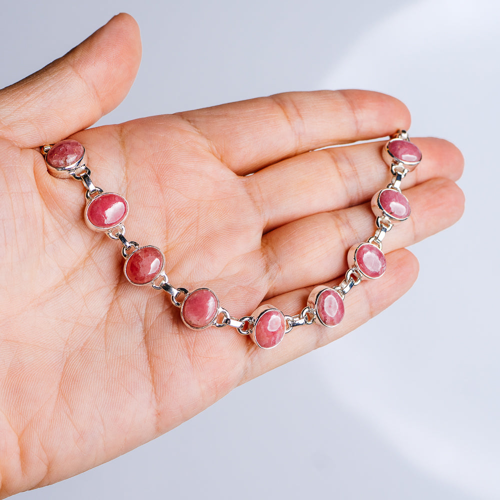 Rhodochrosite Bracelet 7 to 8" (.925 Sterling Silver)
