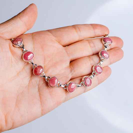 Rhodochrosite Bracelet 7 to 8" (.925 Sterling Silver)
