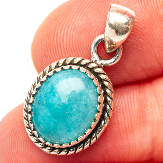 Amazonite oval pendant in .925 sterling silver with rope-edged bezel and bail