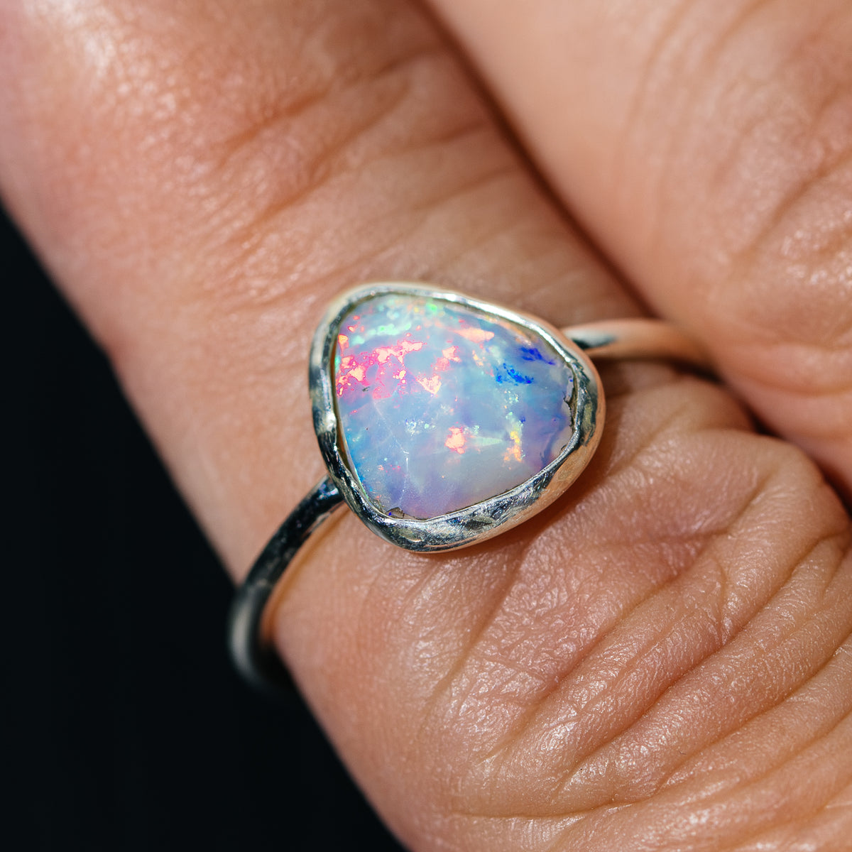 Ethiopian Opal Dainty Ring Size 7.75 (.925 Sterling Silver)