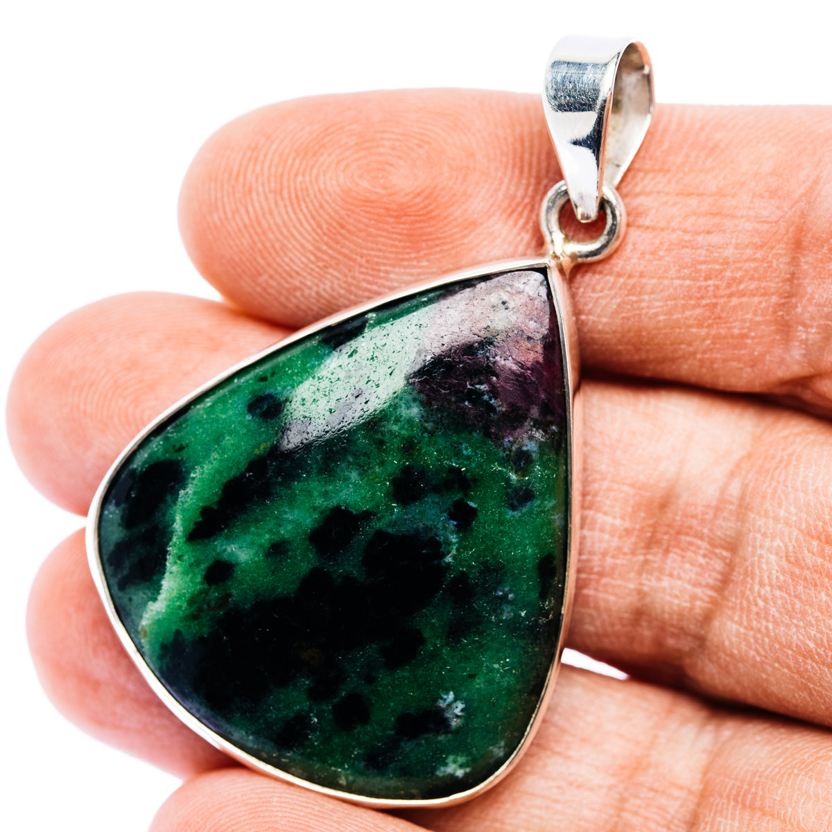 Ruby Zoisite Pendant 2" (.925 Sterling Silver)