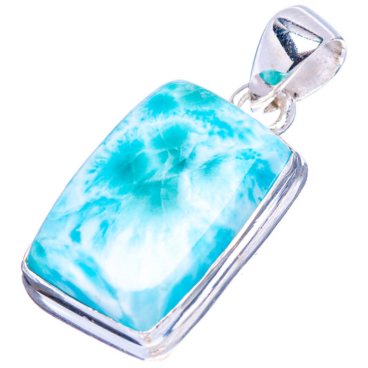 Rectangle larimar cabochon pendant in .925 sterling silver, with round bail.