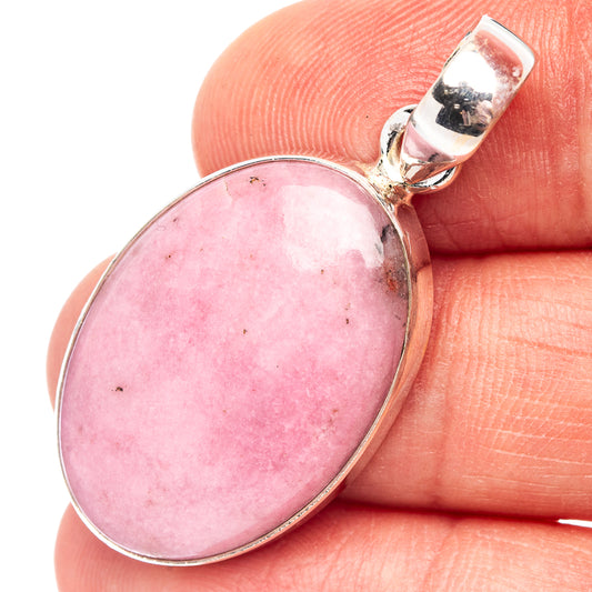 Oval pink petalite stone pendant in .925 sterling silver bezel and bail
