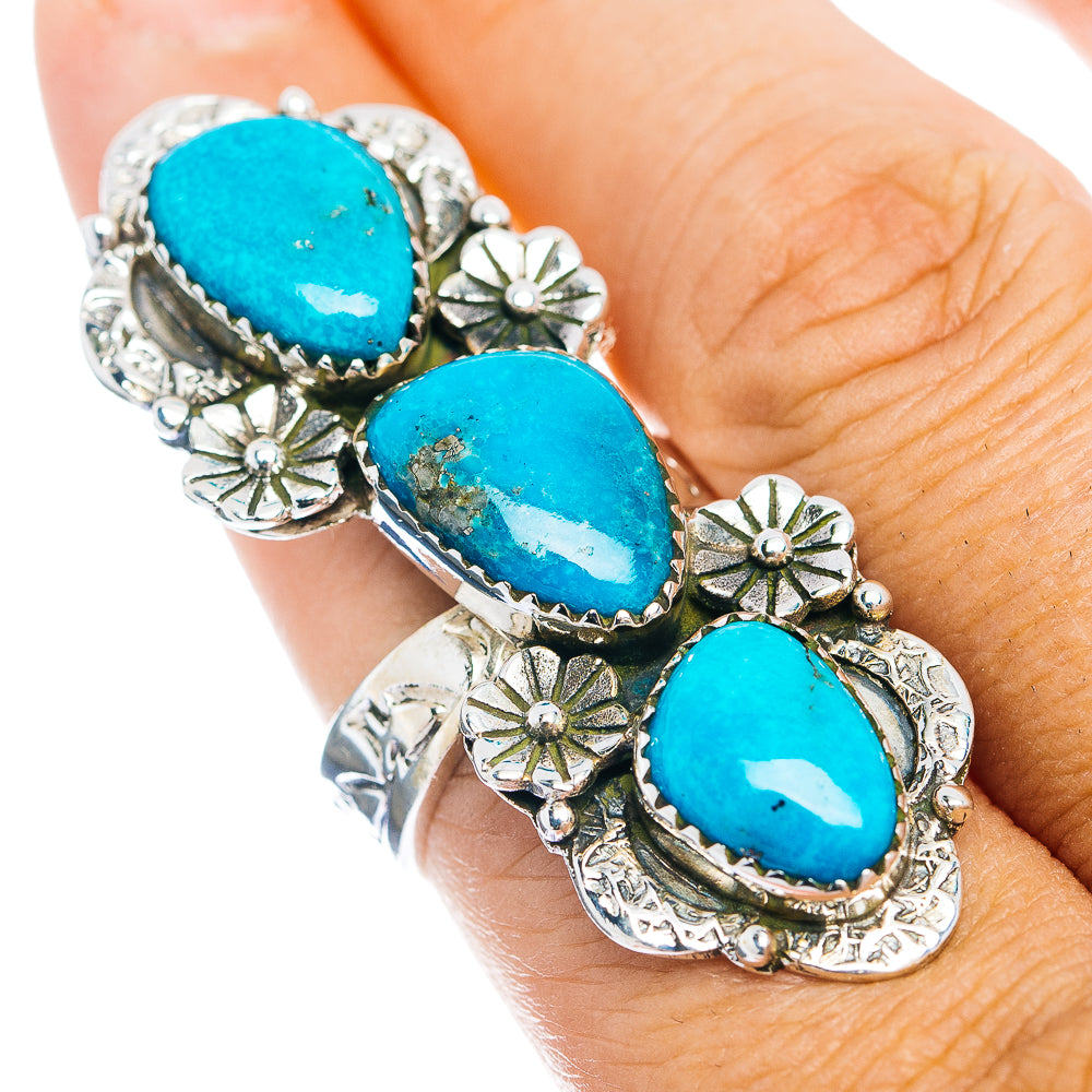 Exclusive Southwestern Style Campitos Turquoise Ring Size 8 Adjustable (.925 Sterling Silver)