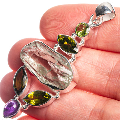 Rough Aquamarine, Peridot, Amethyst 925 Sterling Silver Pendant 2 1/8"