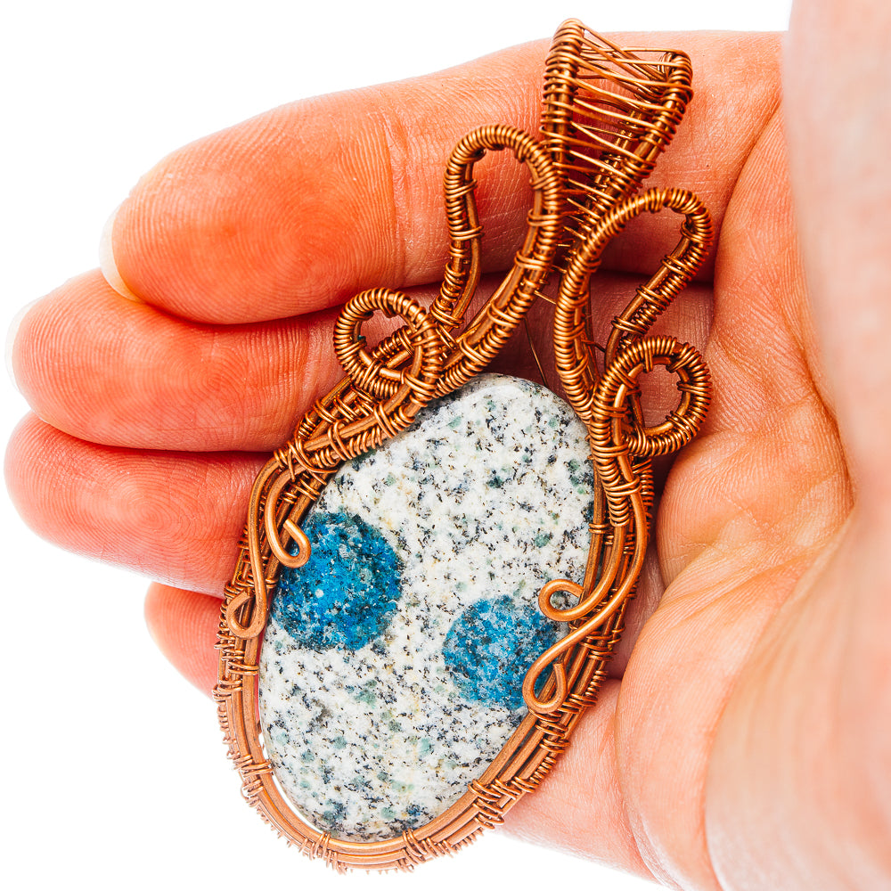 K2 Blue Azurite Wire Wrap Pendant 2 7/8" (Copper)