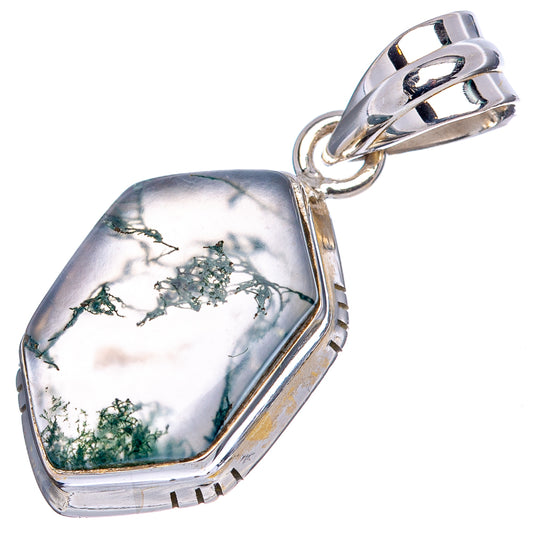 Sterling silver moss agate pendant, octagon gemstone with green veining and top loop