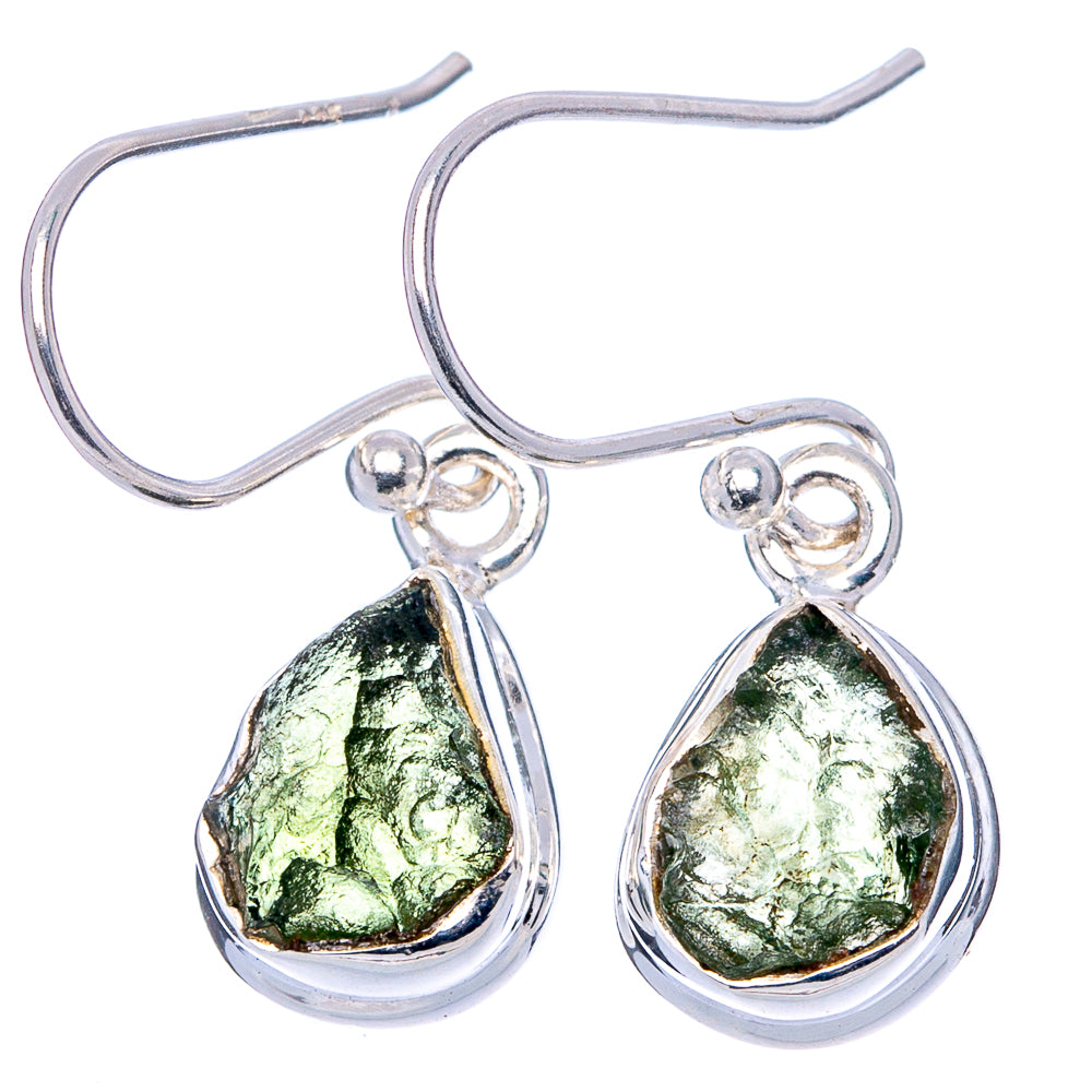 Rare Raw Moldavite Earrings 1 1/8" (.925 Sterling Silver)