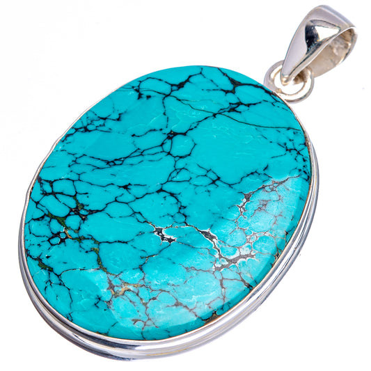 Turquoise oval pendant in .925 sterling silver with black webbed stone pattern