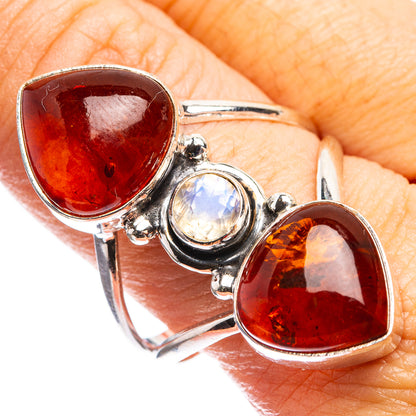 Large Baltic Amber, Rainbow Moonstone Ring Size 10.75 (925 Sterling Silver) R143181