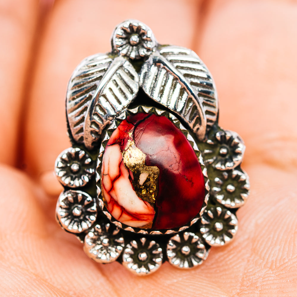 Red Dahlia Turquoise Ring Size 7.5 (.925 Sterling Silver)