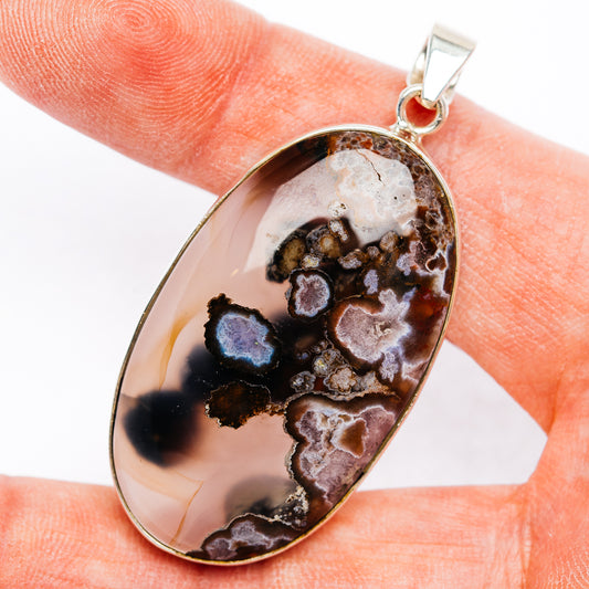 Premium Flower Agate Pendant 2 1/8" (.925 Sterling Silver)