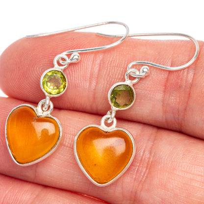 Carnelian Heart, Peridot Earrings 1 1/2" (925 Sterling Silver) E1060
