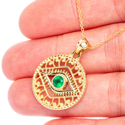Gold Plated Green Onyx Eye Necklace 18" (925 Sterling Silver) N90083