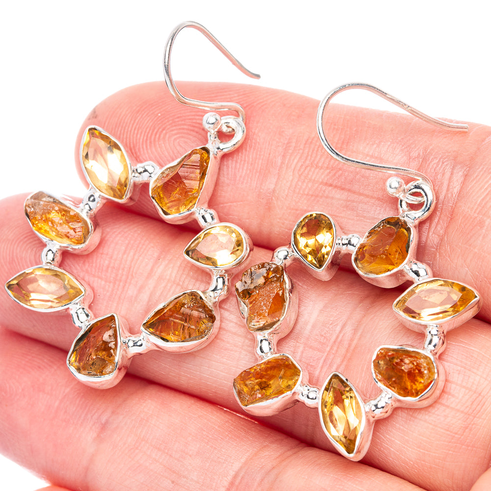 Sterling silver hook earrings with amber citrine rough marquise stones