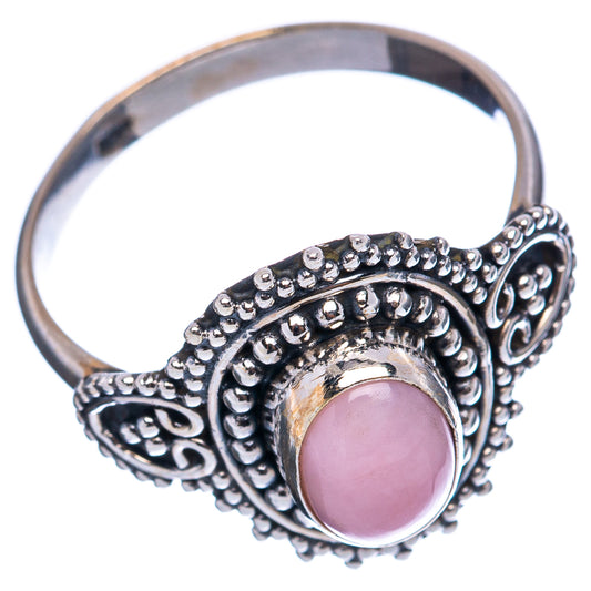 Pink opal sterling silver ring with oval stone in ornate swirl setting, size 8.25