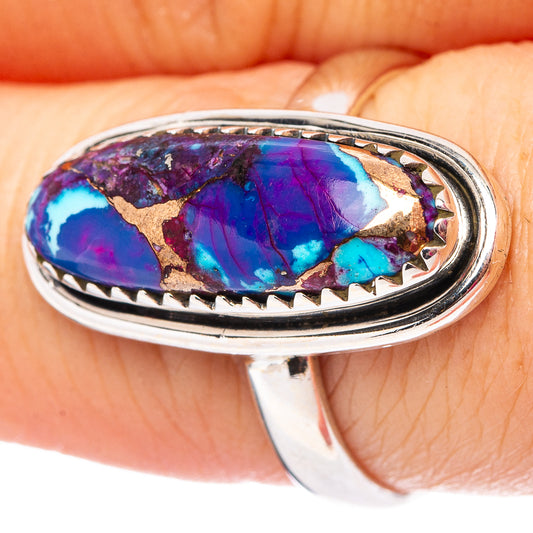 925 sterling silver oval turquoise ring with bezel-set purple blue turquoise stone