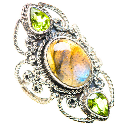 Signature Large Labradorite, Peridot Ring Size 9 (925 Sterling Silver) RING138282