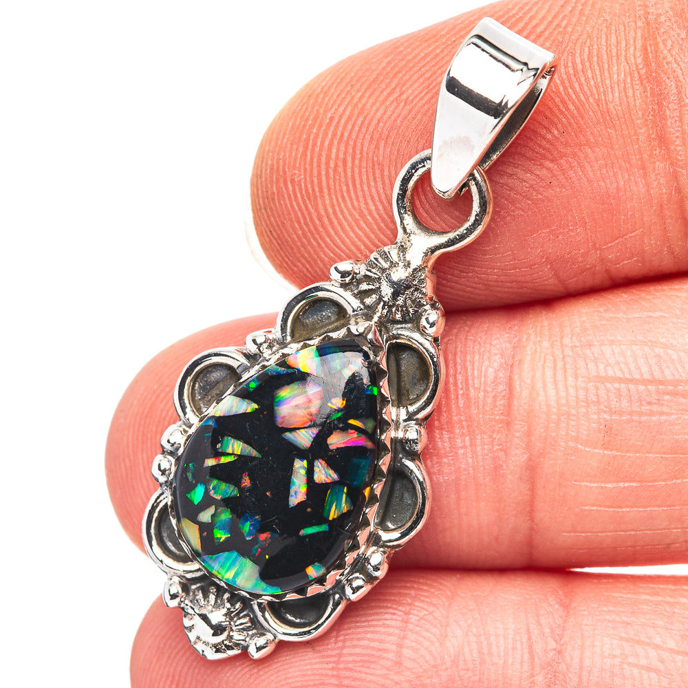 Exclusive Southwestern Style Mosaic Opal Pendant 1 3/8" (.925 Sterling Silver)