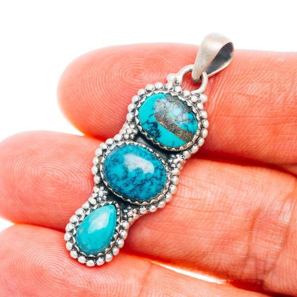 Southwestern Style Tibetan Turquoise Pendant 1 5/8" (.925 Sterling Silver)