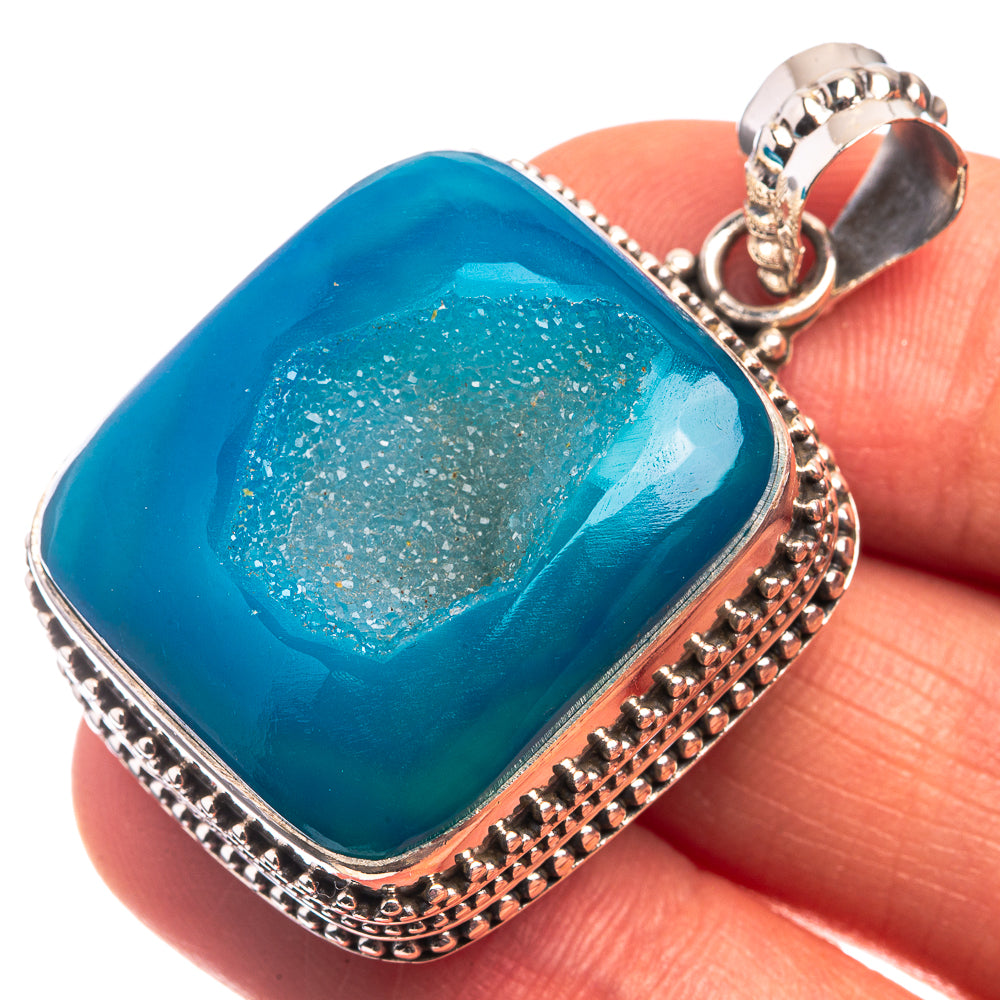 Chalcedony Druzy Pendant 1 5/8" (925 Sterling Silver) P38805