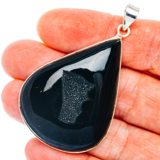 Premium Black Druzy Pendant 2 1/4" (.925 Sterling Silver)