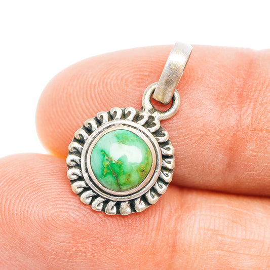 Sterling silver round turquoise pendant with scalloped bezel and loop bail