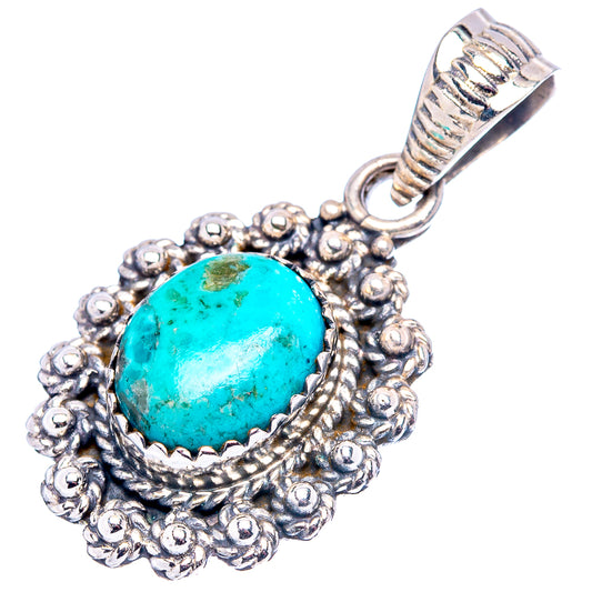 Turquoise oval stone pendant with ornate .925 sterling silver filigree and bail loop