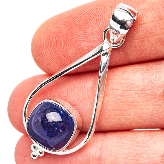 Sterling silver teardrop pendant with blue oval tanzanite gemstone cabochon