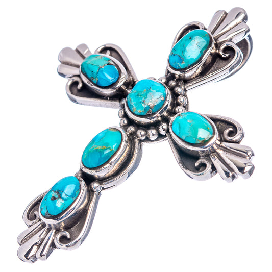 Turquoise cross pendant in .925 sterling silver with five oval turquoise stones and bail