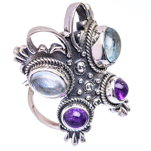 Large Aquamarine, Amethyst Ring Size 6.5 (925 Sterling Silver) R141042