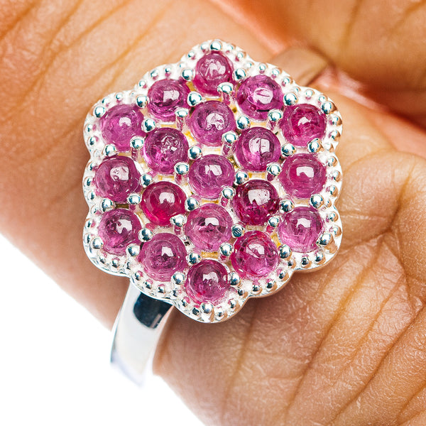 Premium Burmese Ruby Flower Cluster Ring Size 7 (.925 Sterling Silver)