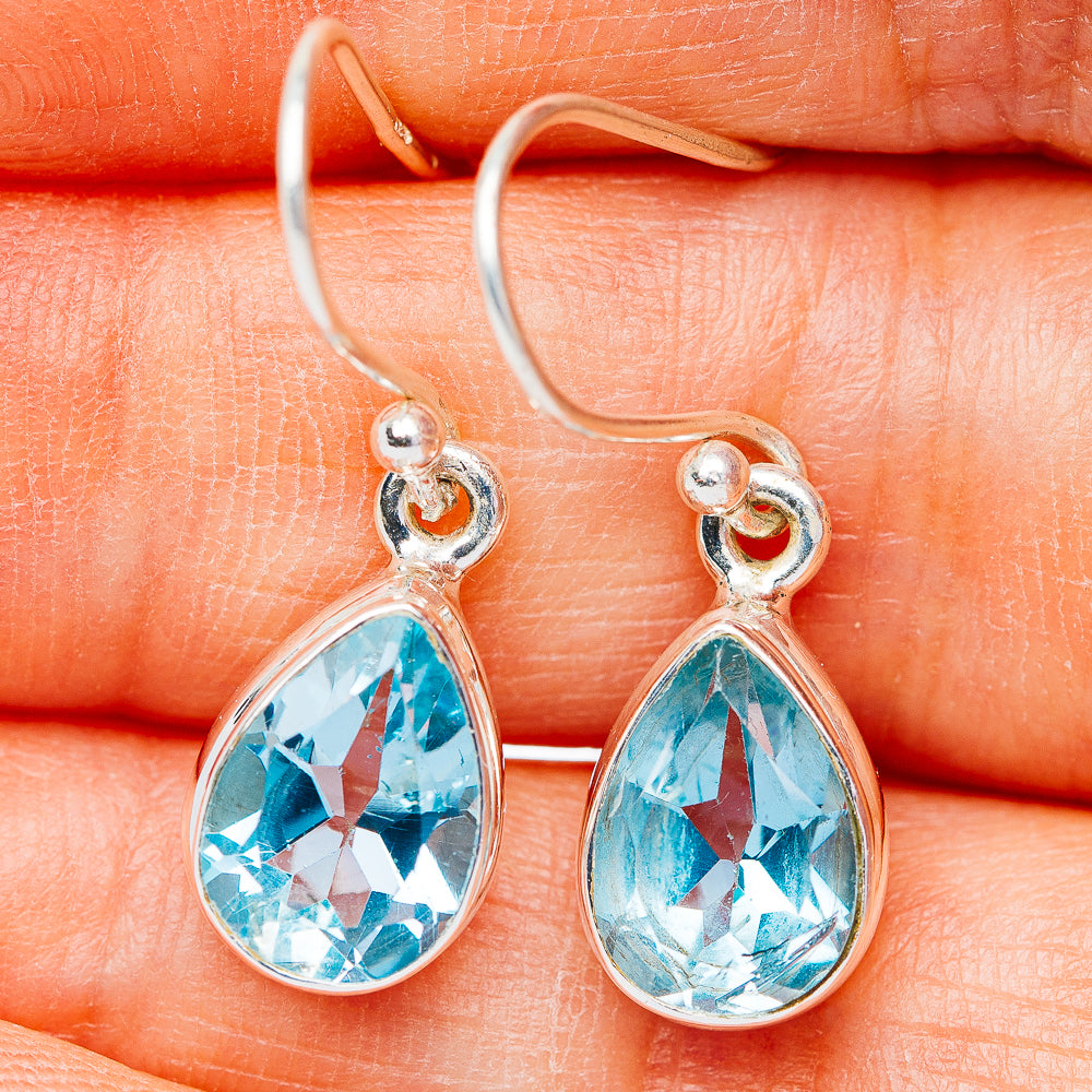 Blue Topaz Earrings 1 1/8" (.925 Sterling Silver)