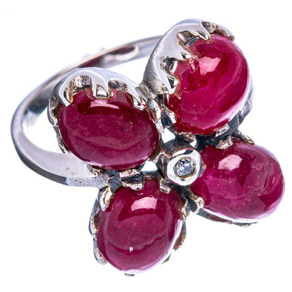 925 sterling silver ring with round pink tourmaline cabochons and clear accent