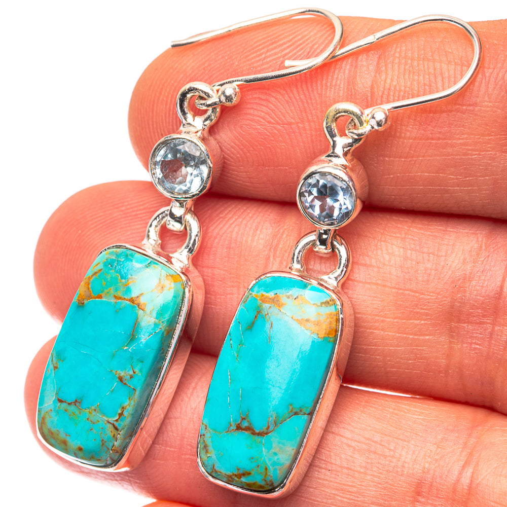 Chrysocolla, Blue Topaz Earrings 1 3/4" (925 Sterling Silver) E432250