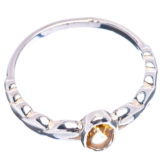 Sterling silver citrine ring with round amber stone and ornate linked band