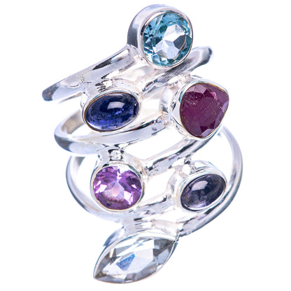 Large Blue Topaz, Tanzanite, Ruby, Amethyst, White Quartz Ring Size 6.75 (925 Sterling Silver) R144802