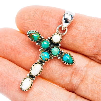 Southwestern Style Mohave Turquoise Cross, White Buffalo Turquoise Pendant 1 5/8" (.925 Sterling Silver)