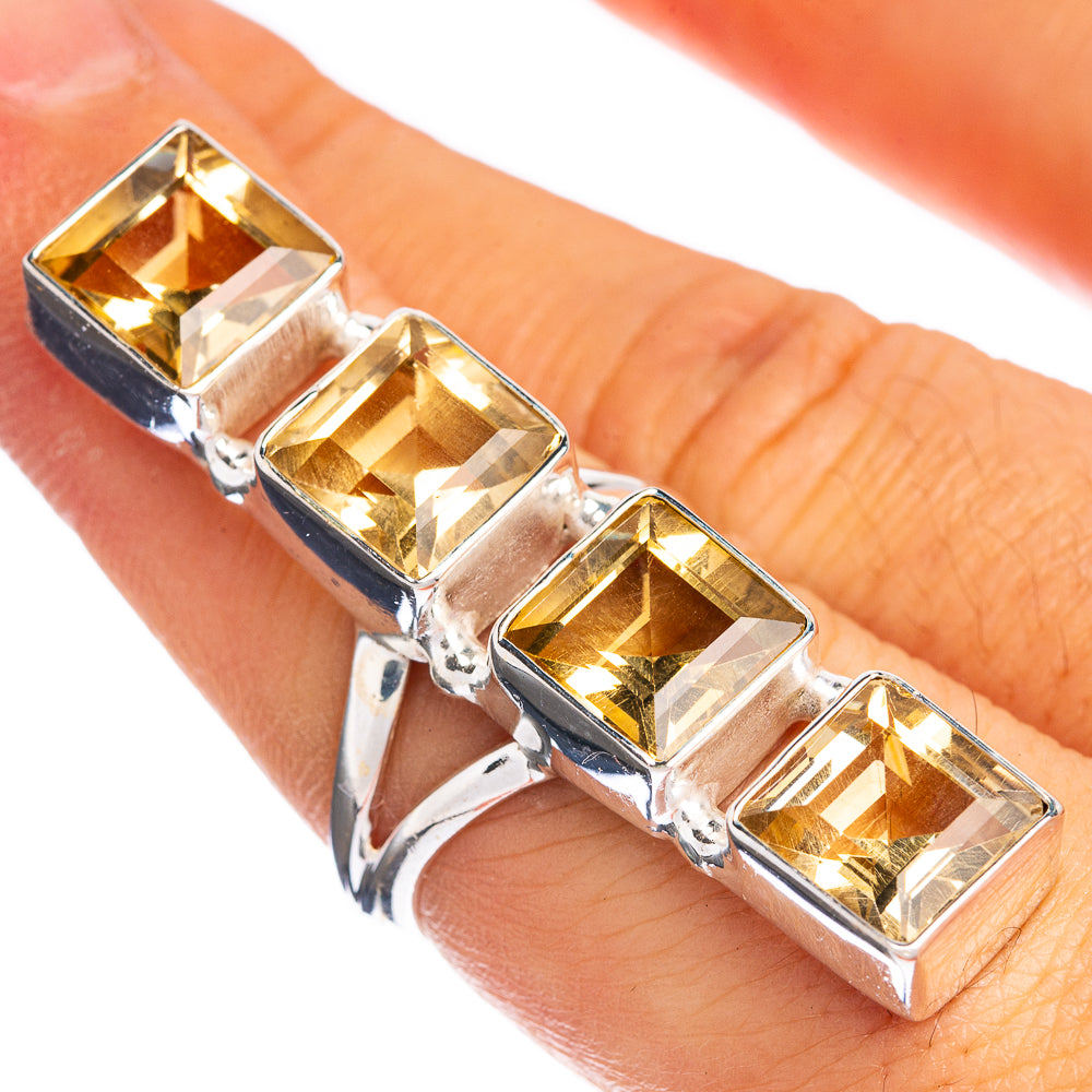 925 sterling silver ring with five faceted rectangular citrine stones, size 7
