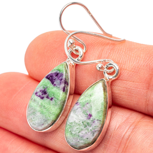 Teardrop kammererite earrings in .925 sterling silver, green and purple stone drops