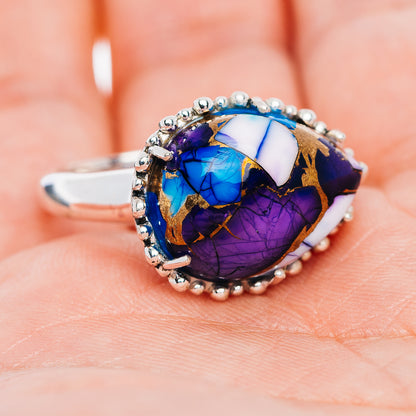 Exclusive Violet Blue Dahlia Mohave Turquoise Ring Size 7.25 (.925 Sterling Silver)