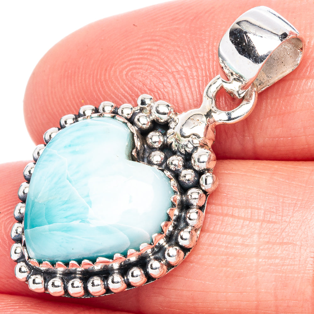 Larimar Heart Pendant 1 1/4" (925 Sterling Silver) P41784