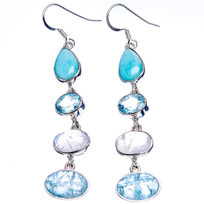 Signature Larimar, Blue Topaz, Rainbow Moonstone Earrings 1 7/8" (.925 Sterling Silver)