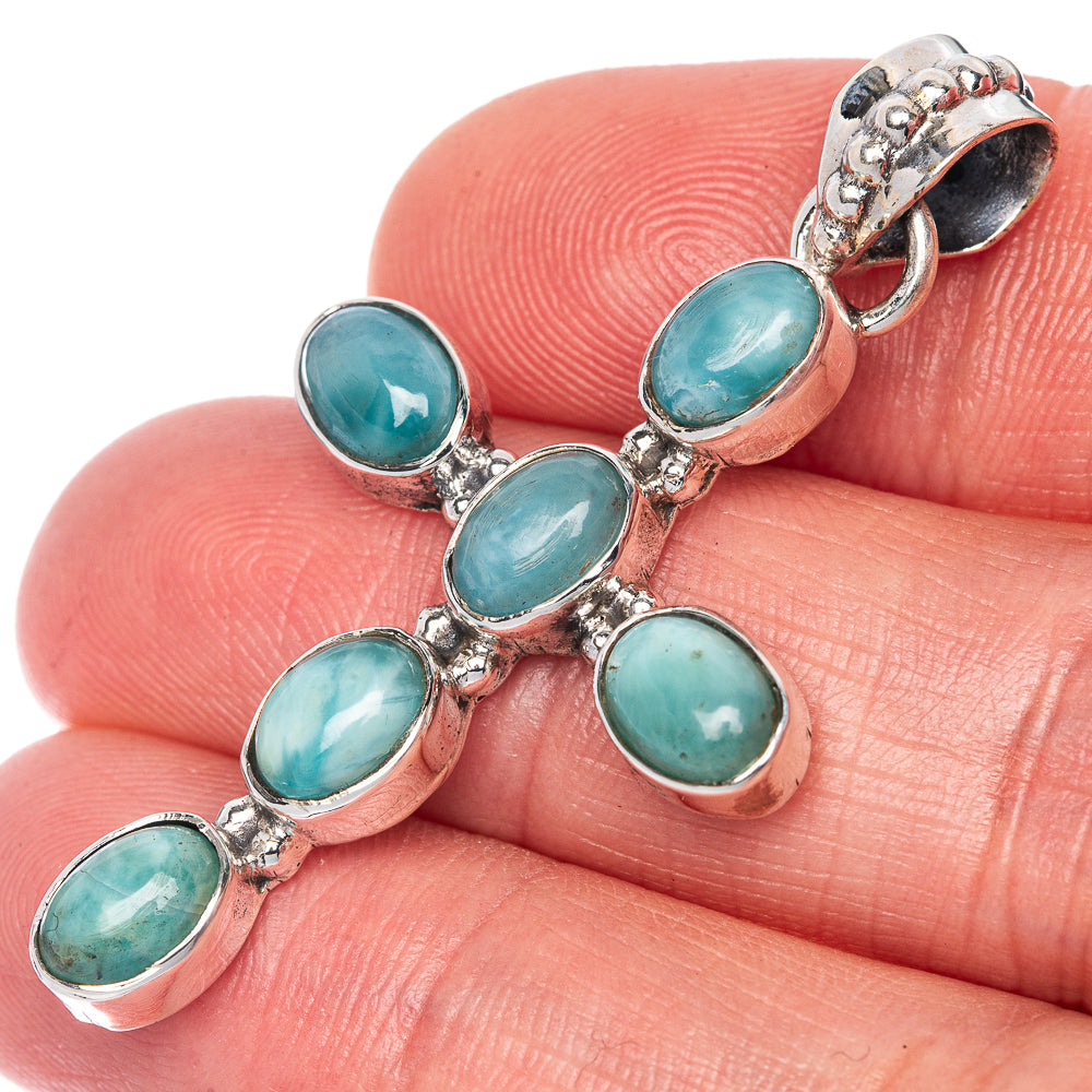 Larimar Cross Pendant 1 7/8" (925 Sterling Silver) P40772