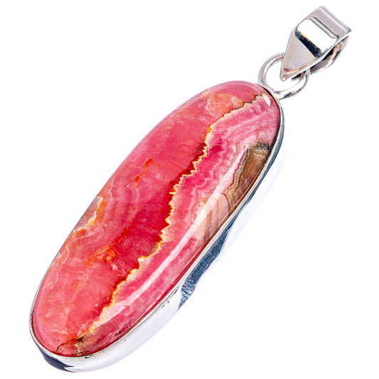 Rhodochrosite oval pendant on sterling silver bail, pink and red stone with gold stripes