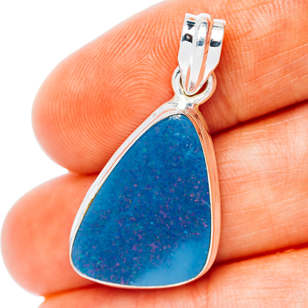 Sterling silver opal pendant with teardrop blue stone and hinged bail
