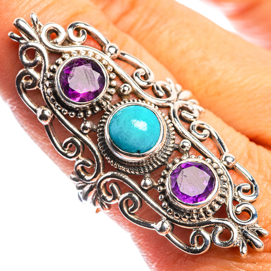 Large Sleeping Beauty Turquoise, Amethyst 925 Sterling Silver Ring Size 9.75