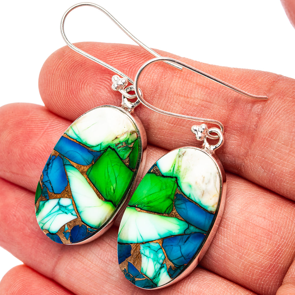 Premium Peacock Dahlia Turquoise Earrings 1 7/8" (.925 Sterling Silver)